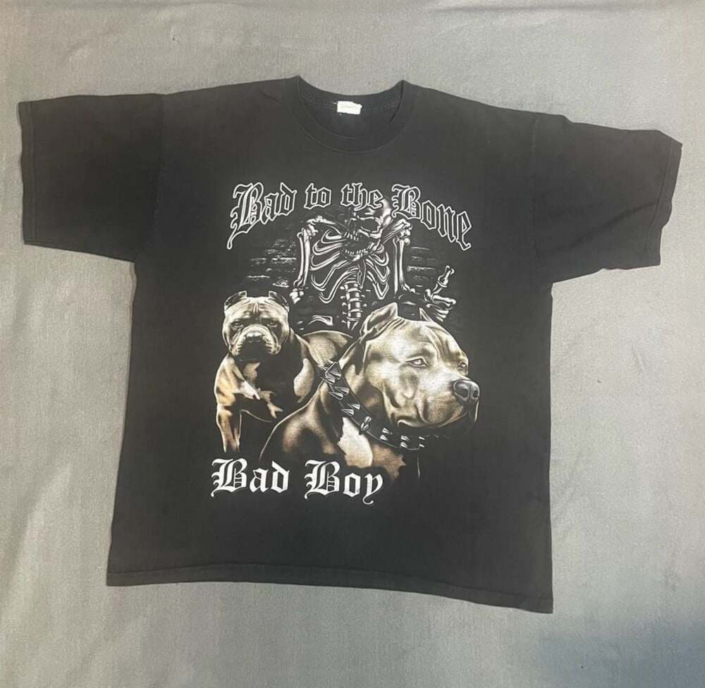 Bad Boy Bad to the Bone Pitbull Skeleton Graphic T-Shirt